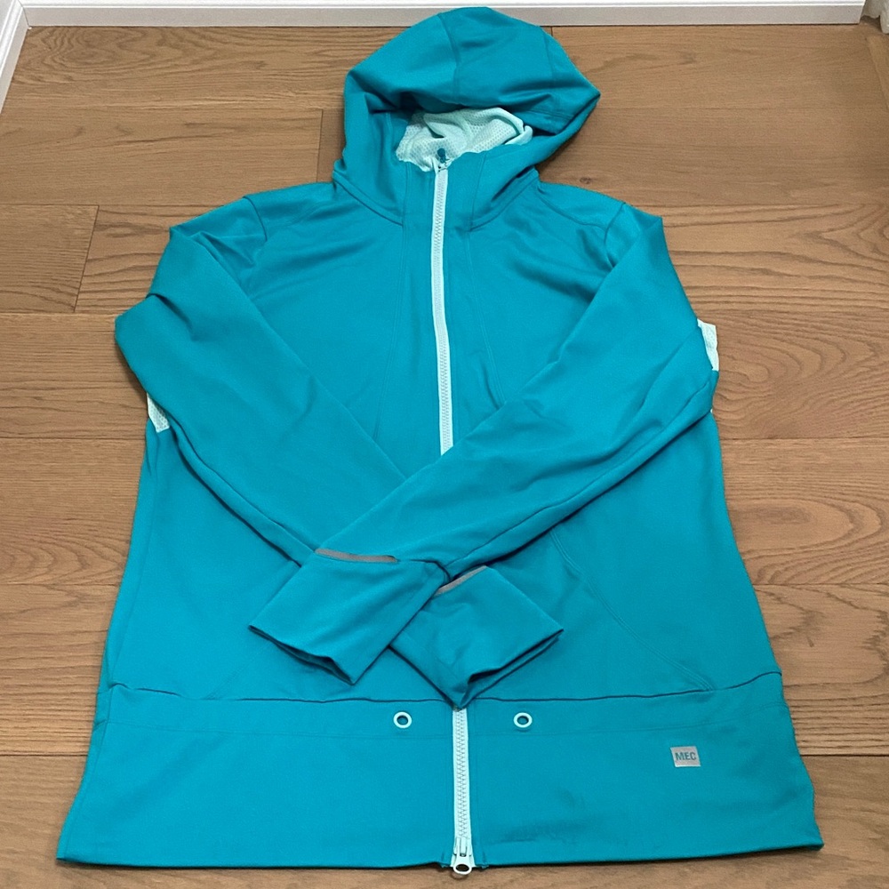 Teal Hooded Zip-Front Women's Top